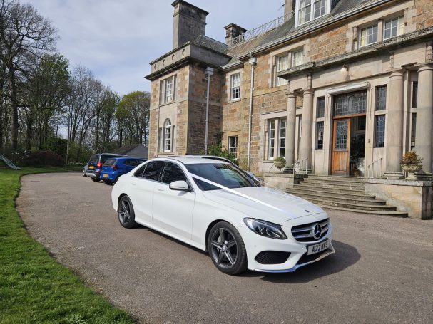 One White Wedding Car at Burgie House near Forres, Moray